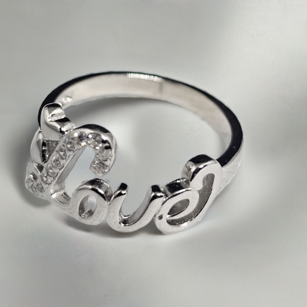 "Love Script" Sterling Silver CZ Ring - Express Your Affection in Sparkle