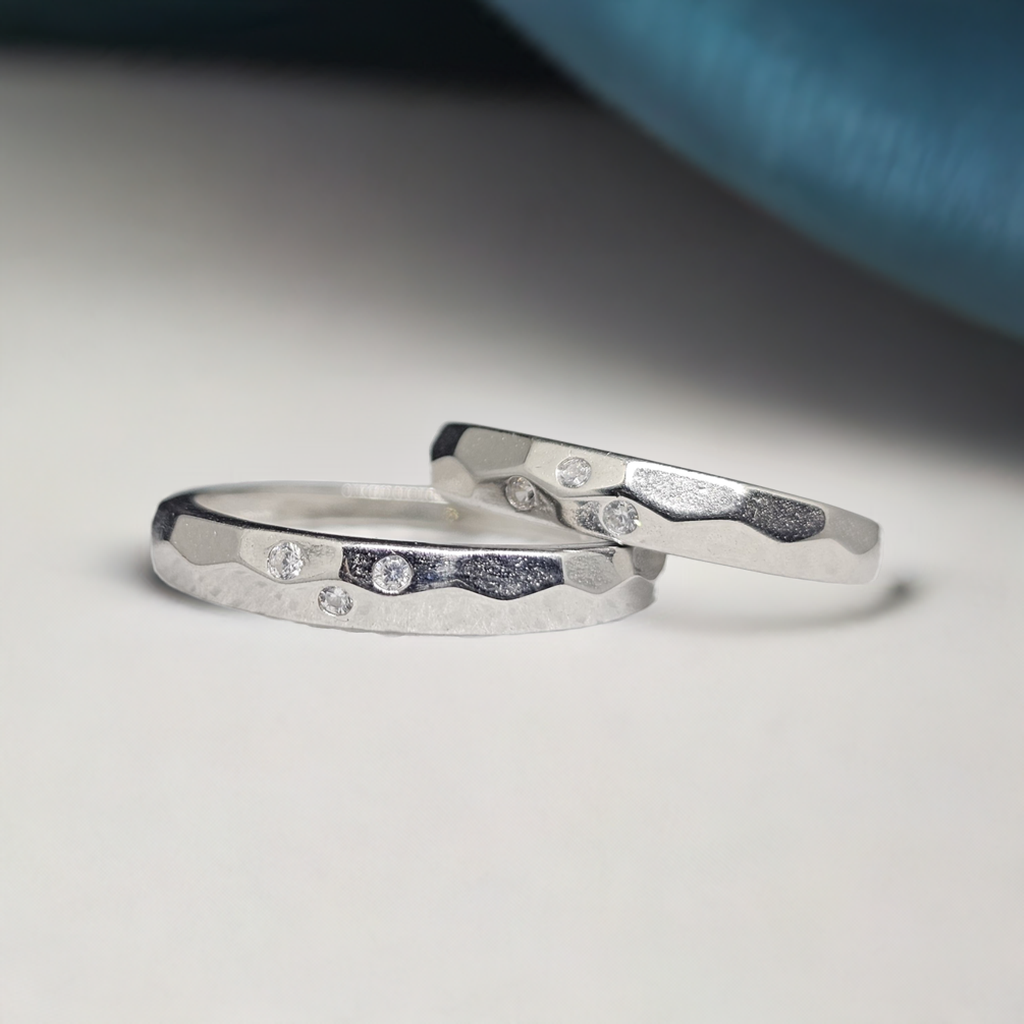Modern Romance Silver Couple Rings with CZ Accents