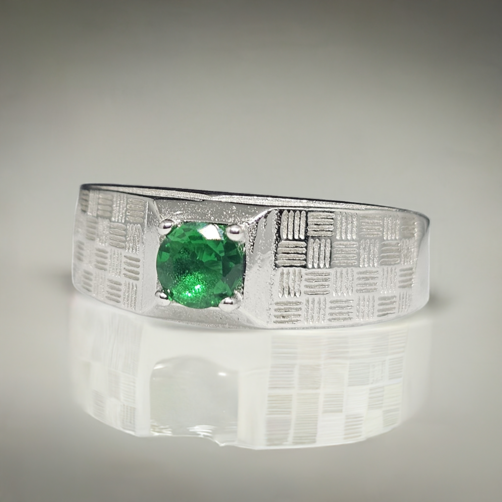 "Emerald Lattice" Men's Sterling Silver Ring