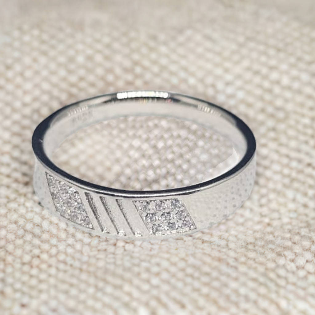Sterling Silver Unisex Band Ring with CZ Detail