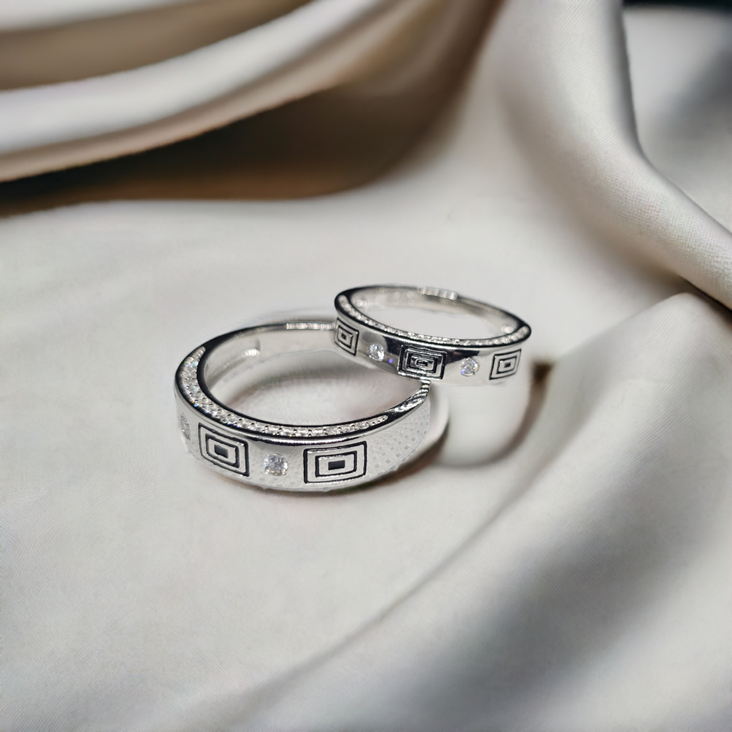 Urban Edge Silver Couple Rings with Cubic Zirconia(CZ) Stones
