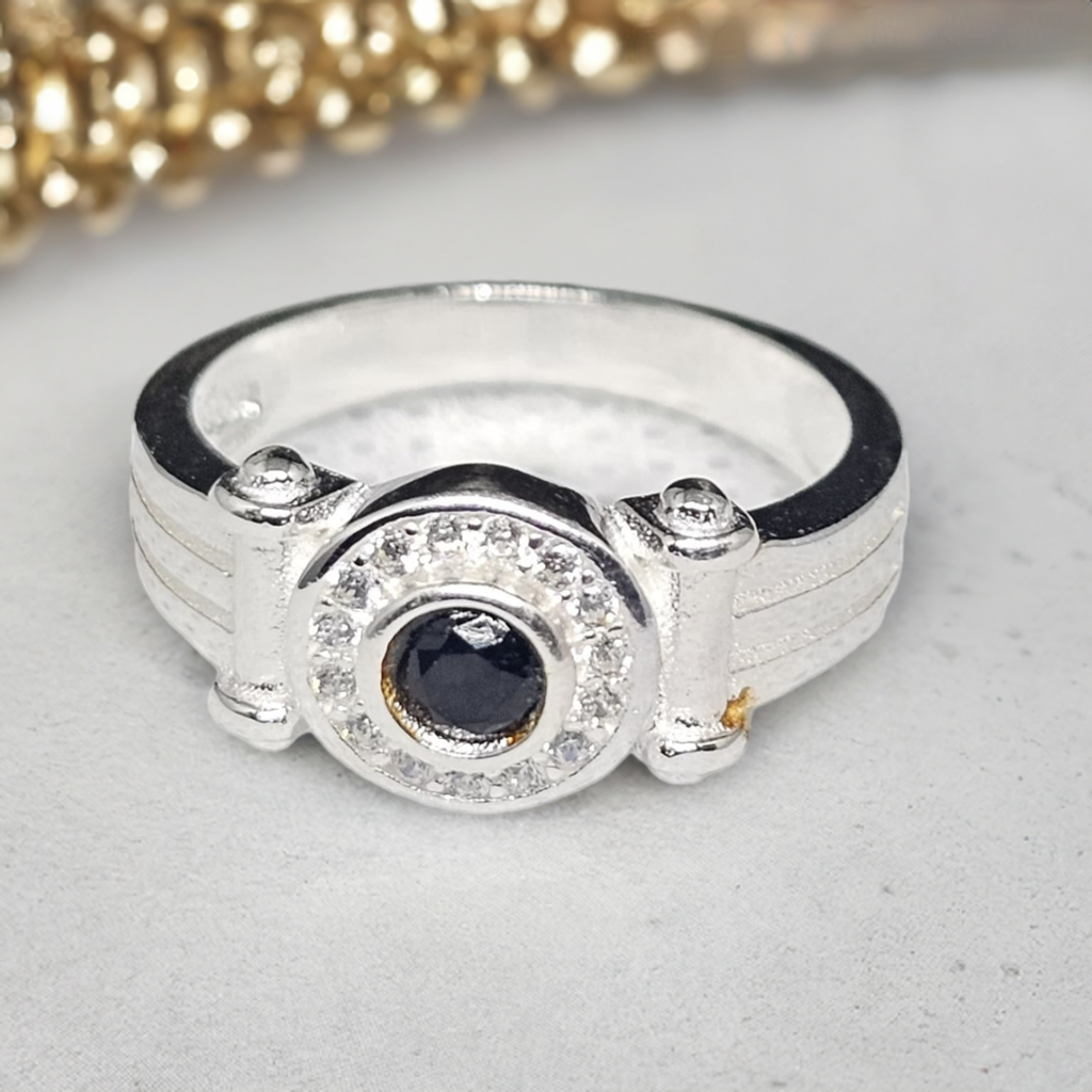 "Midnight Halo" Sterling Silver Onyx Ring - Modern Statement Design