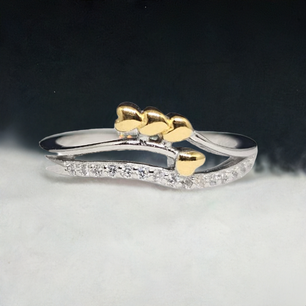 Dual Band Love Intertwined Hearts Silver Ring with CZ Accent
