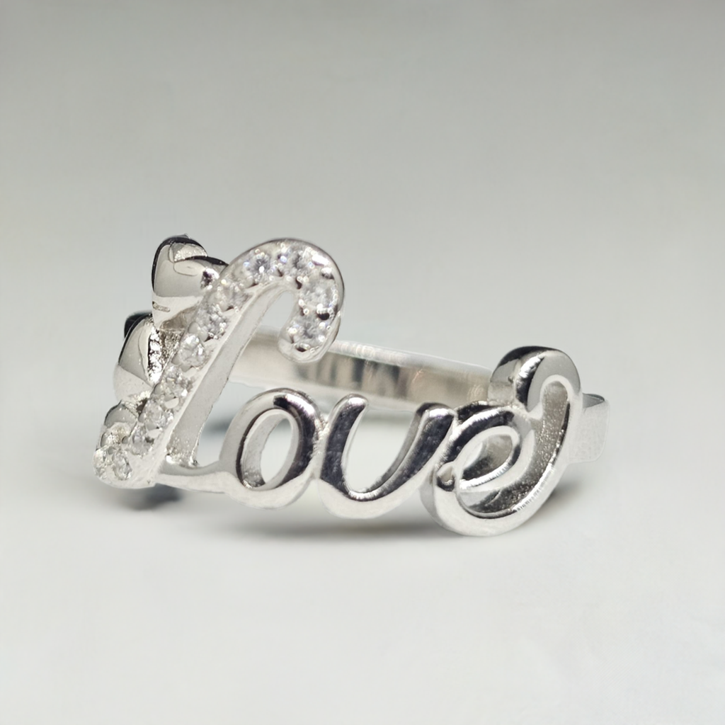"Love Script" Sterling Silver CZ Ring - Express Your Affection in Sparkle
