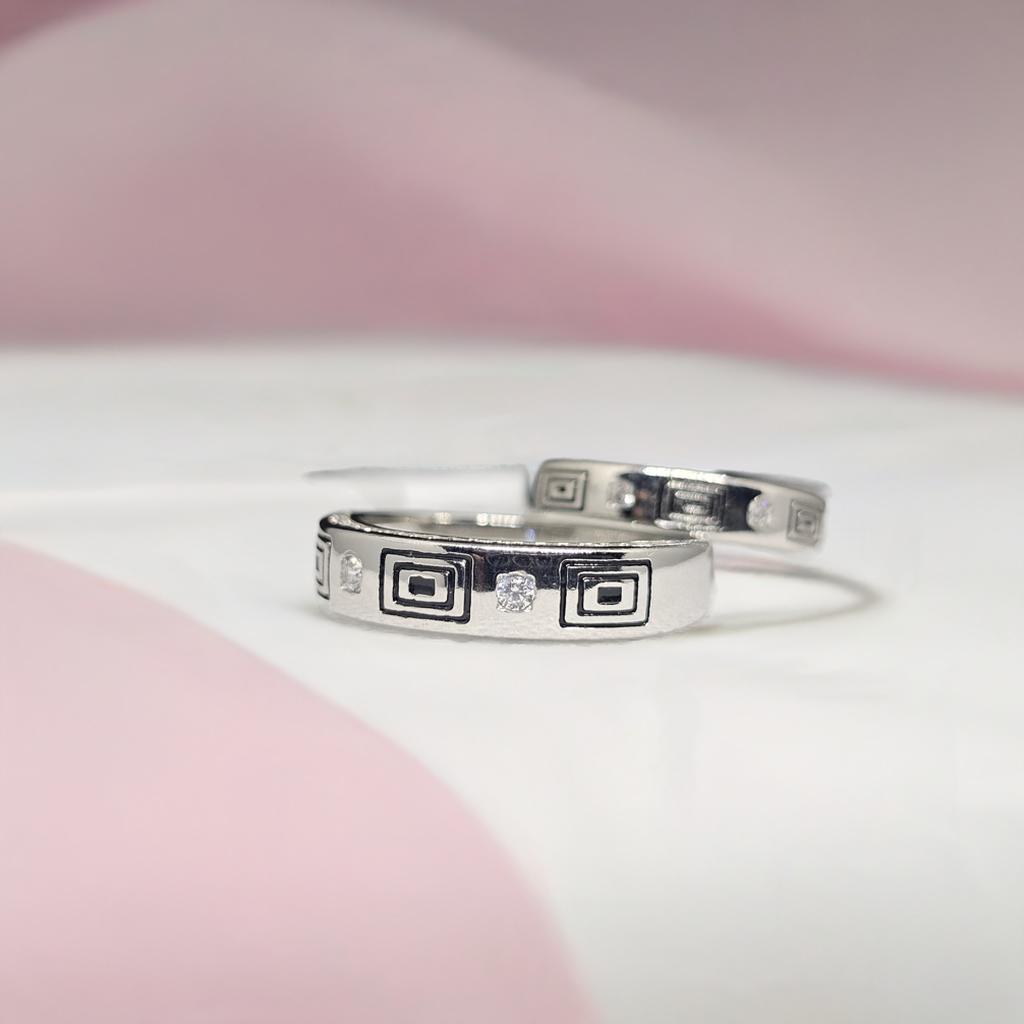 Urban Edge Silver Couple Rings with Cubic Zirconia(CZ) Stones