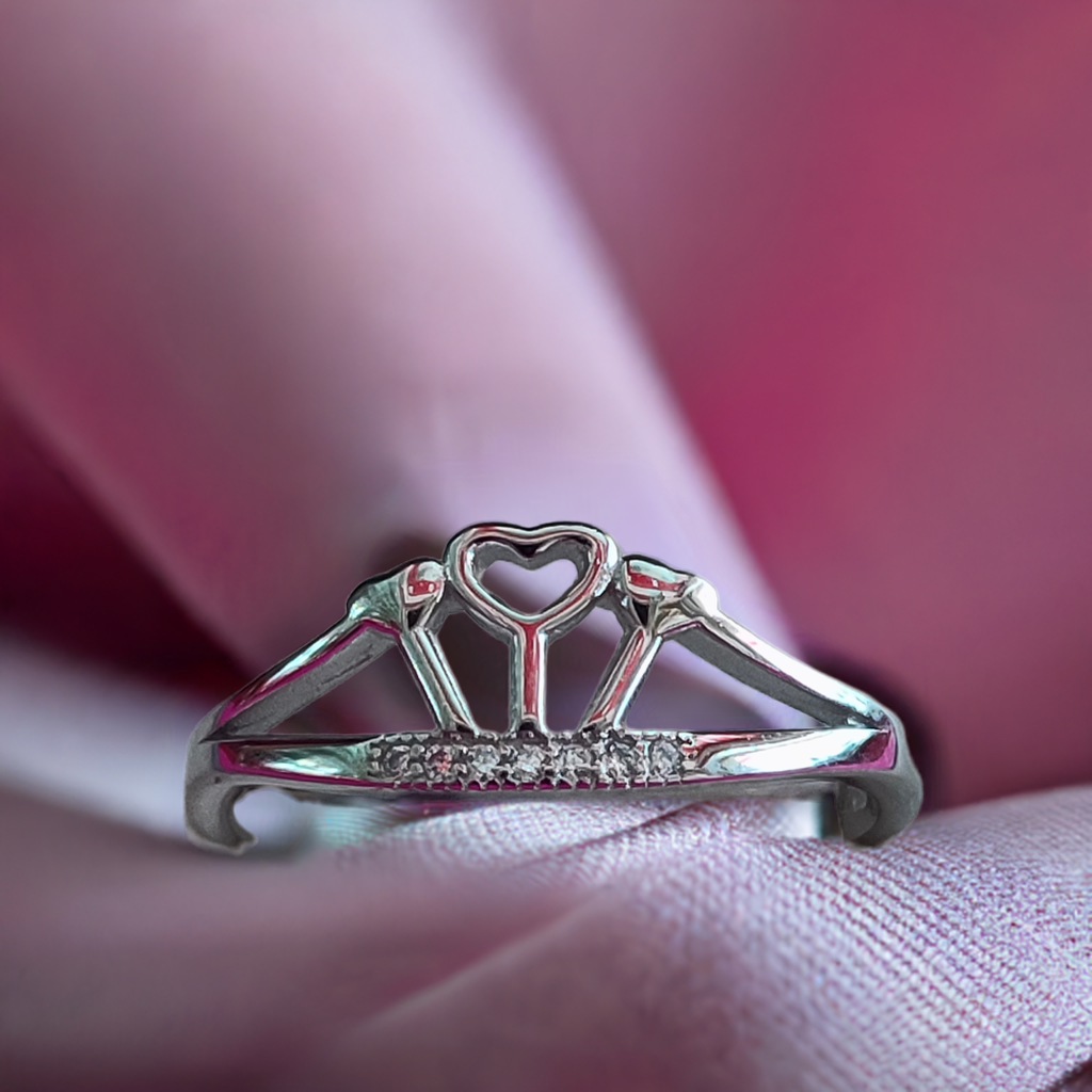 Pure Silver Crown Heart Ring