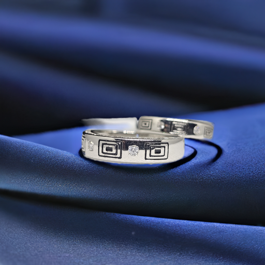Urban Edge Silver Couple Rings with Cubic Zirconia(CZ) Stones