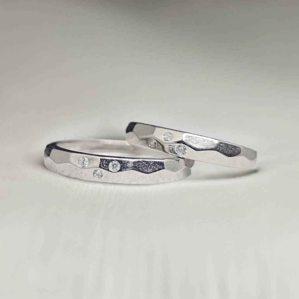 Modern Romance Silver Couple Rings with CZ Accents