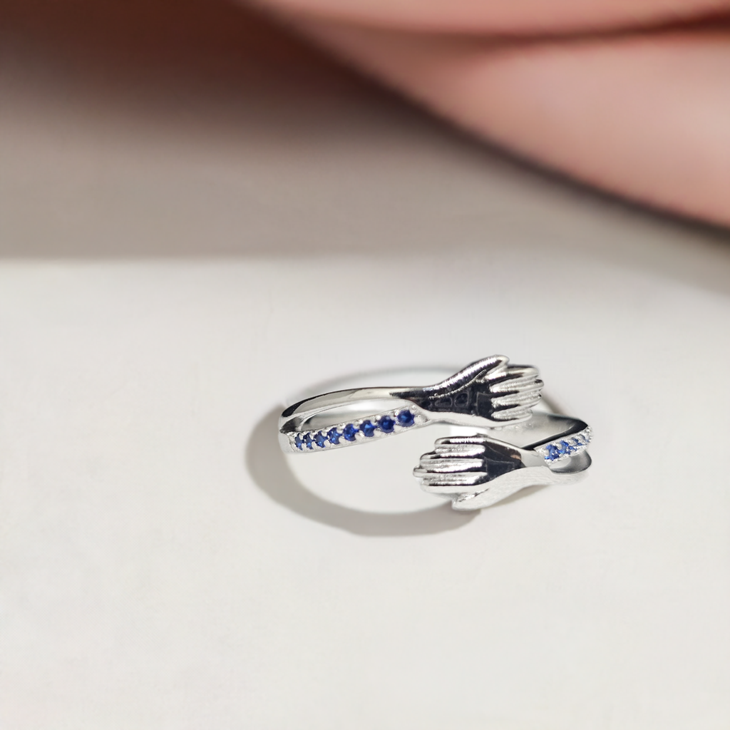 Pure Silver Hug Ring with Blue Stones