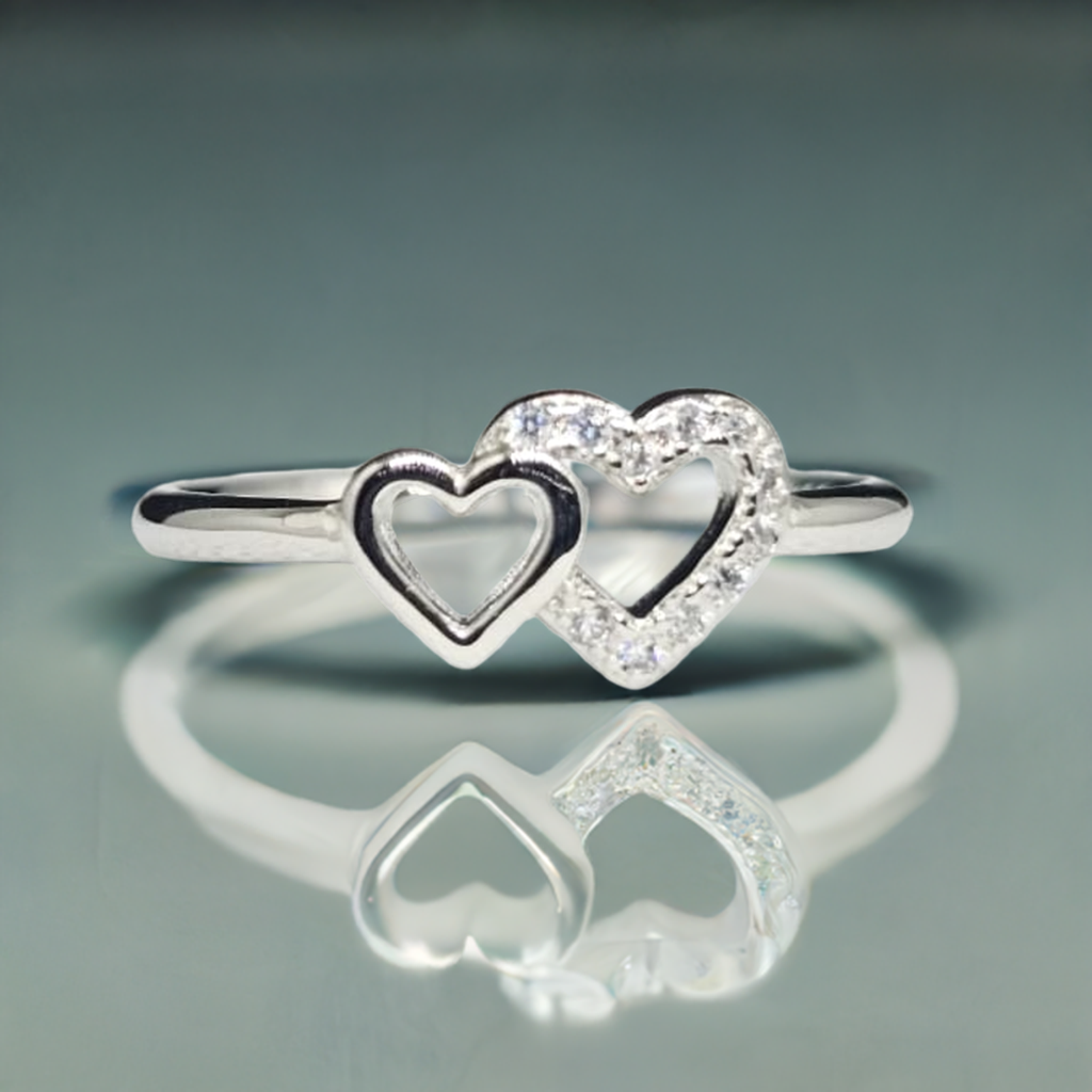 "Heart Song" Sterling Silver Interlocking Heart Ring with CZ Trail