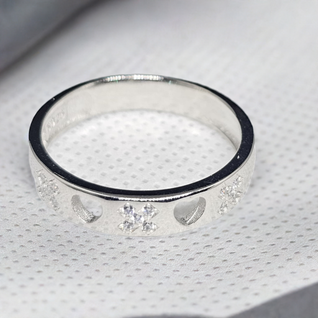 Sterling Silver Cut-Out Cross & Cubic Zirconia Band Ring - Inspired Design