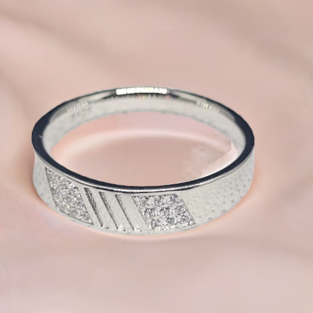 Sterling Silver Unisex Band Ring with CZ Detail