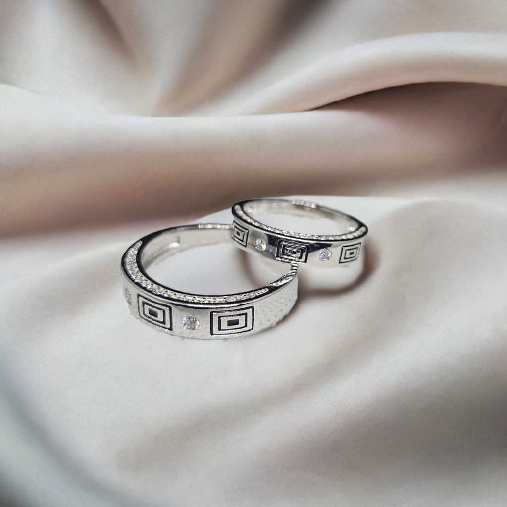 Urban Edge Silver Couple Rings with Cubic Zirconia(CZ) Stones