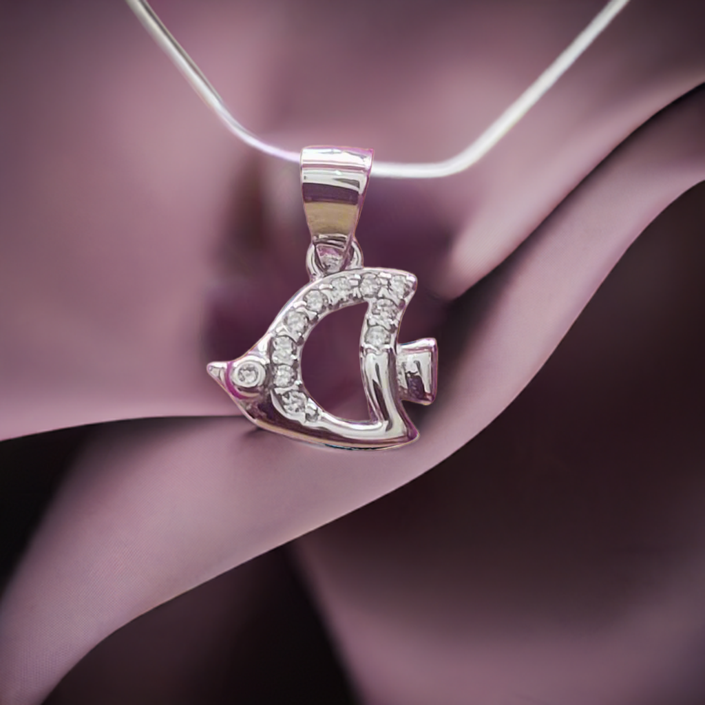 Minimalist Silver Fish Pendant with CZ Accents