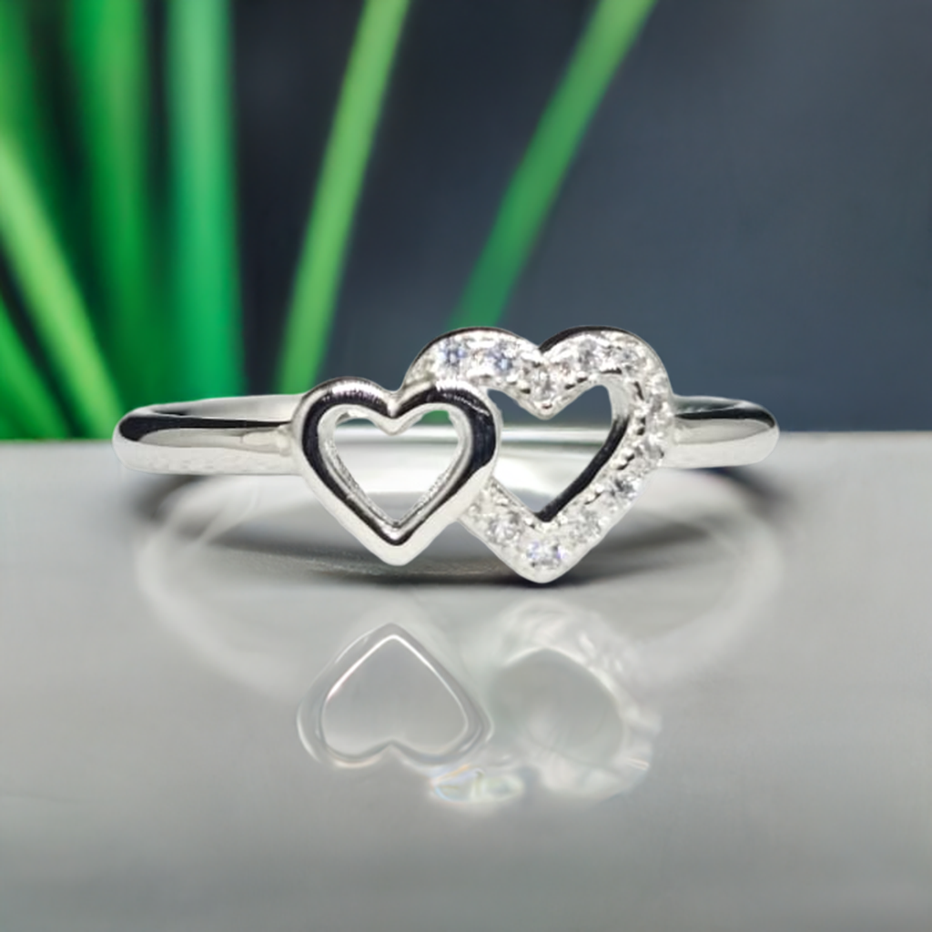 "Heart Song" Sterling Silver Interlocking Heart Ring with CZ Trail