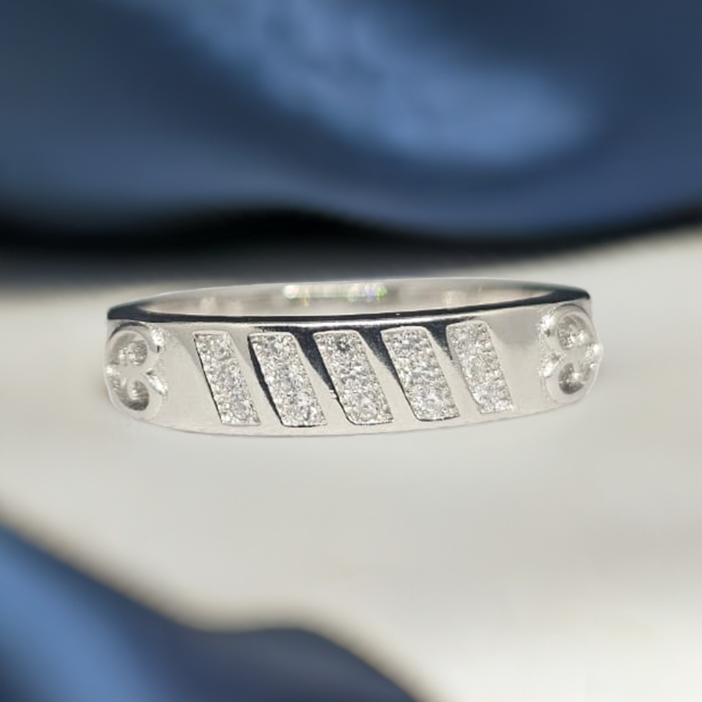 Minimalist Sterling Silver Minimalist Sterling Silver Band Ring with CZ Inlay