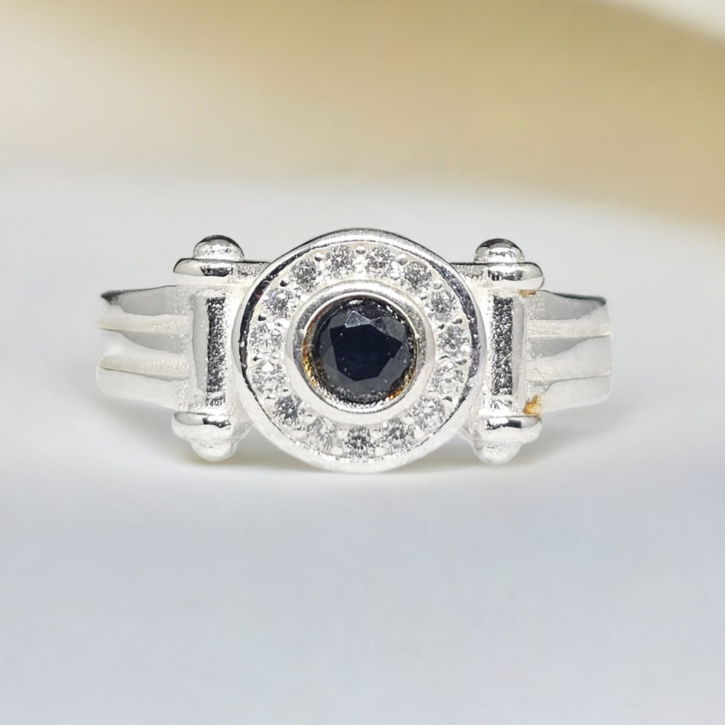 "Midnight Halo" Sterling Silver Onyx Ring - Modern Statement Design