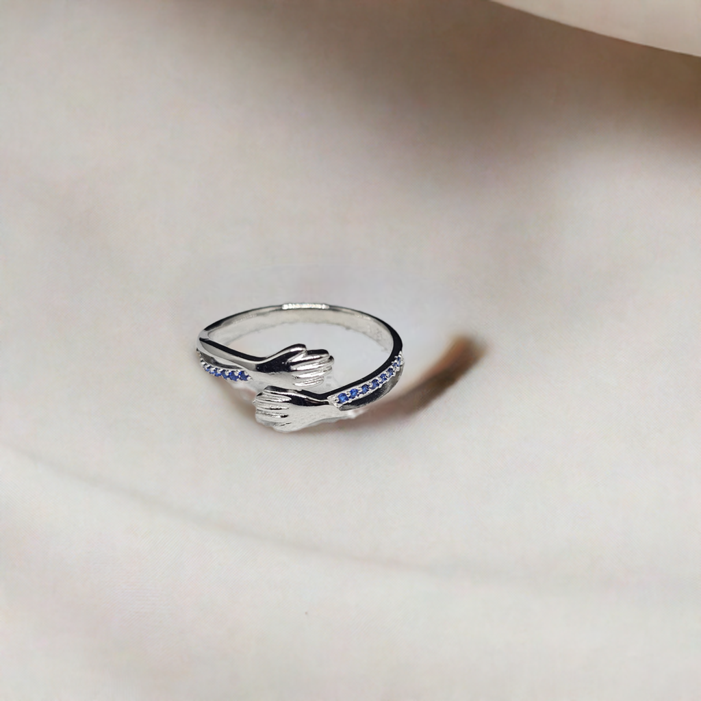 Pure Silver Hug Ring with Blue Stones