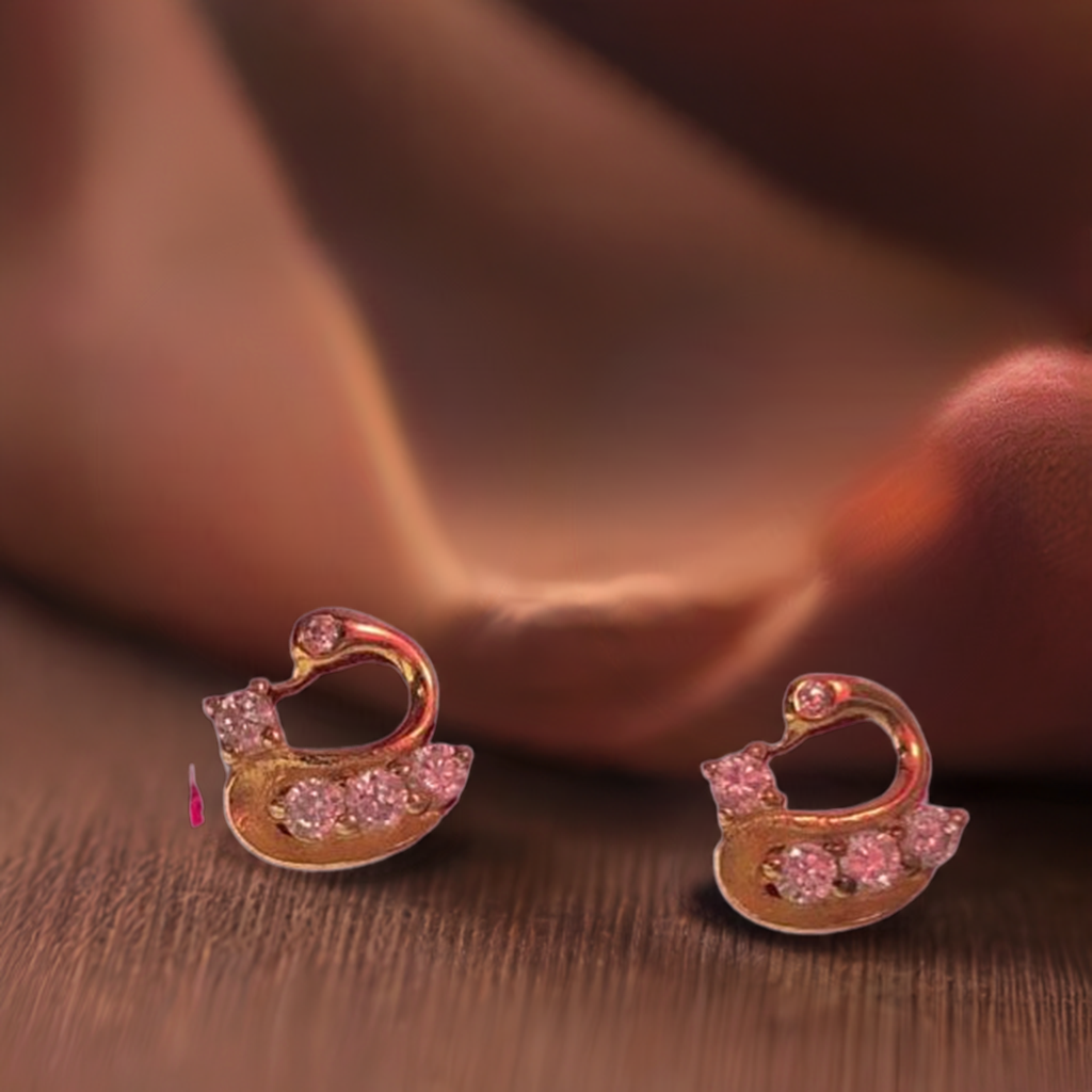 Gold Coated Pure Silver Swan Ear rings with White Stones