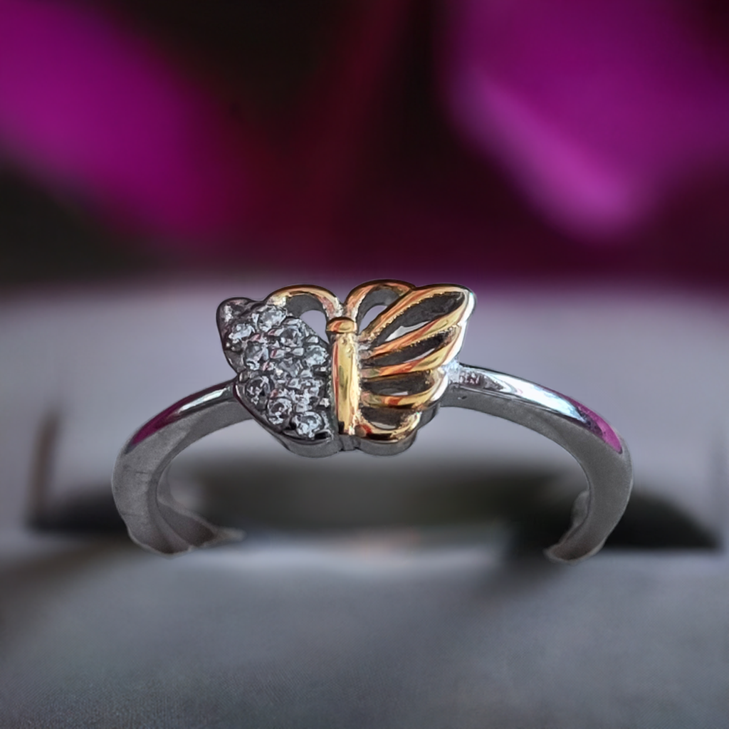 Pure Silver Stylish Butterfly Ring with White Stones for Girls
