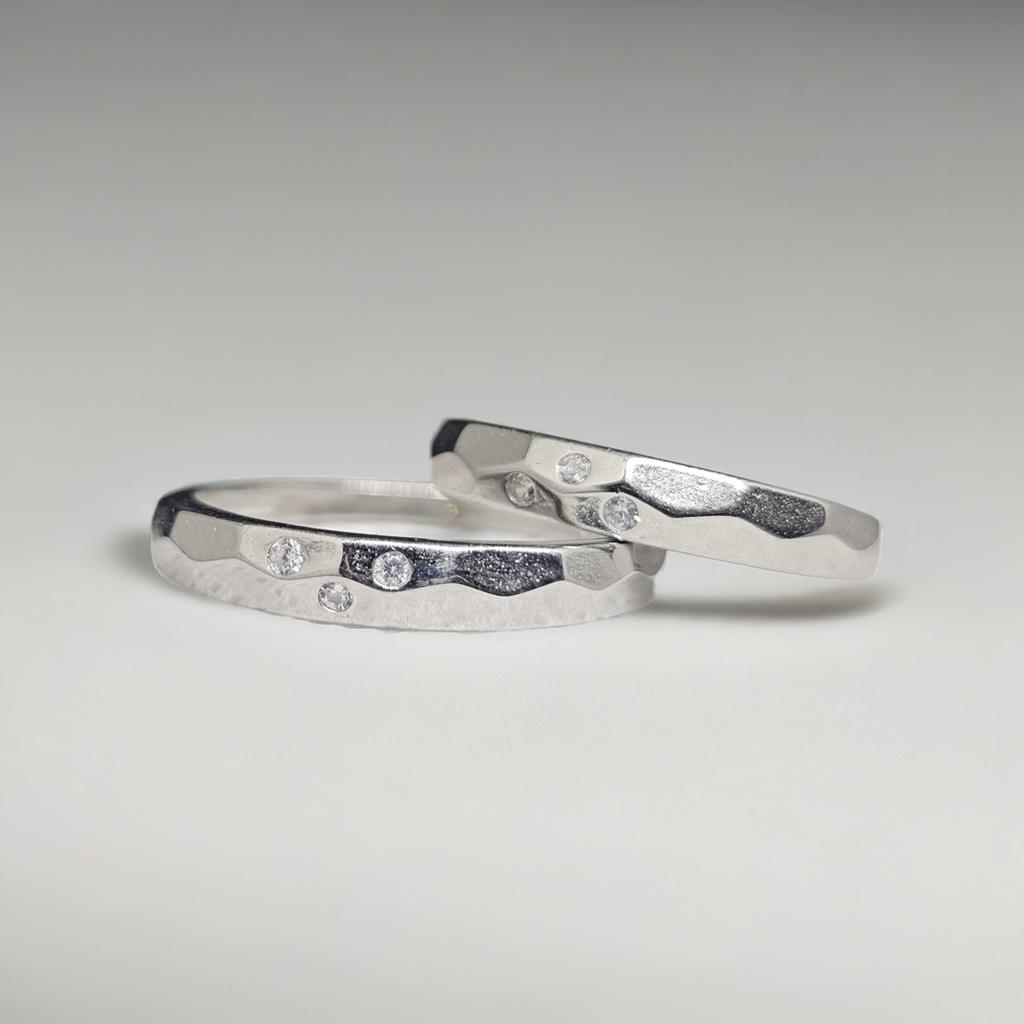 Modern Romance Silver Couple Rings with CZ Accents