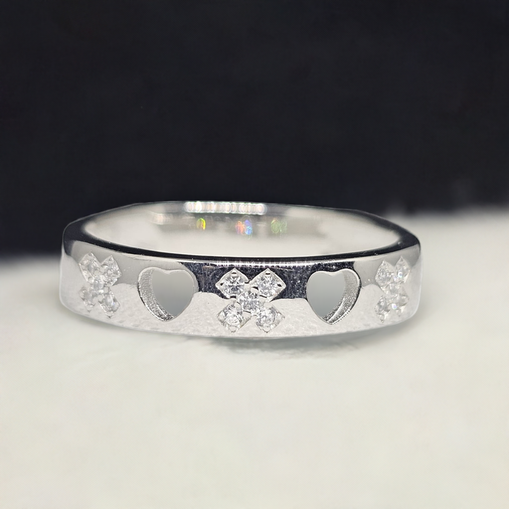 Sterling Silver Cut-Out Cross & Cubic Zirconia Band Ring - Inspired Design