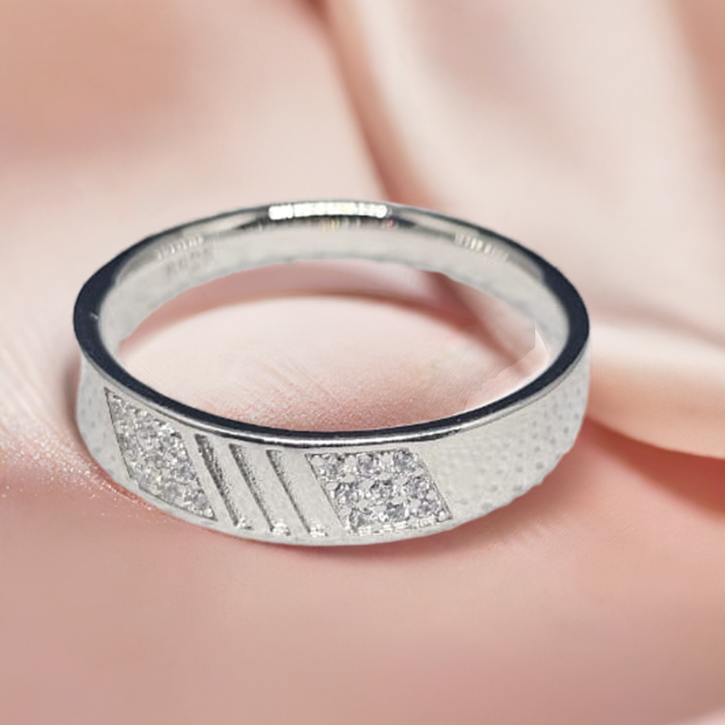 Sterling Silver Unisex Band Ring with CZ Detail