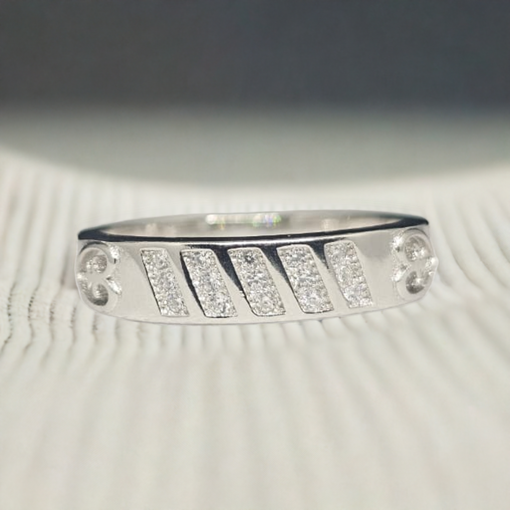 Minimalist Sterling Silver Minimalist Sterling Silver Band Ring with CZ Inlay