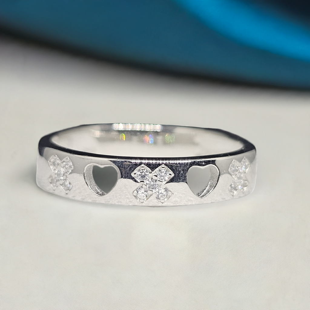 Sterling Silver Cut-Out Cross & Cubic Zirconia Band Ring - Inspired Design