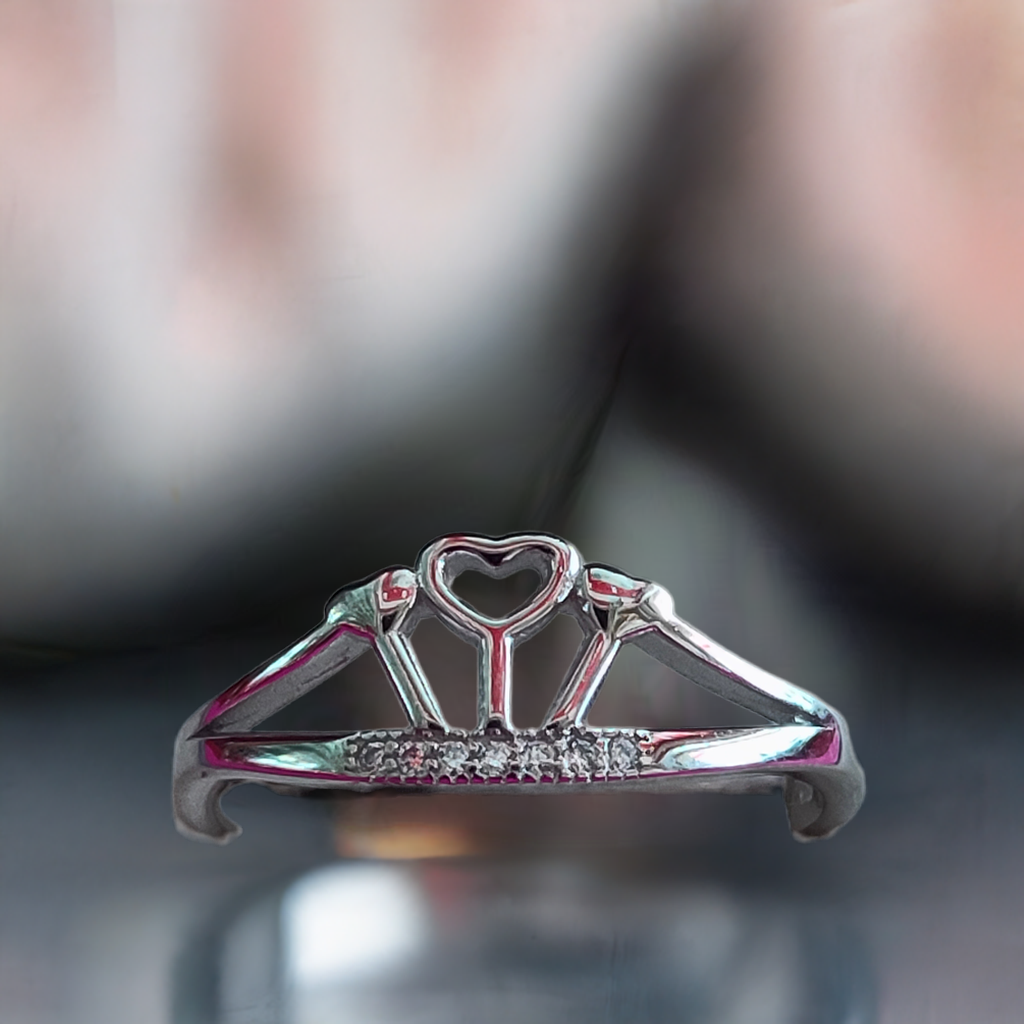 Pure Silver Crown Heart Ring -SilverCarats