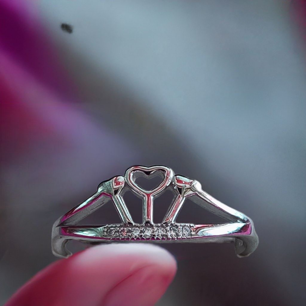 Pure Silver Crown Heart Ring