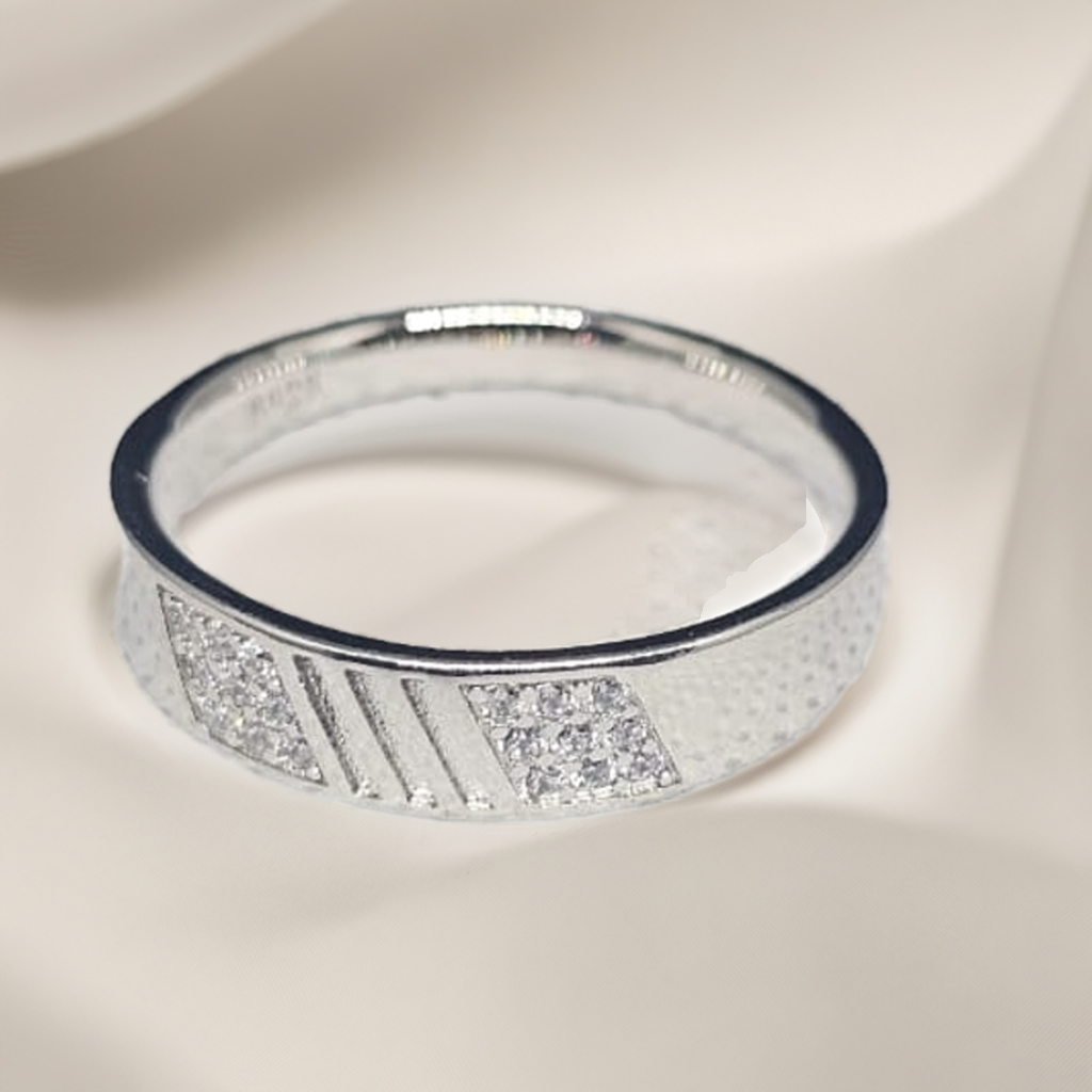 Sterling Silver Unisex Band Ring with CZ Detail