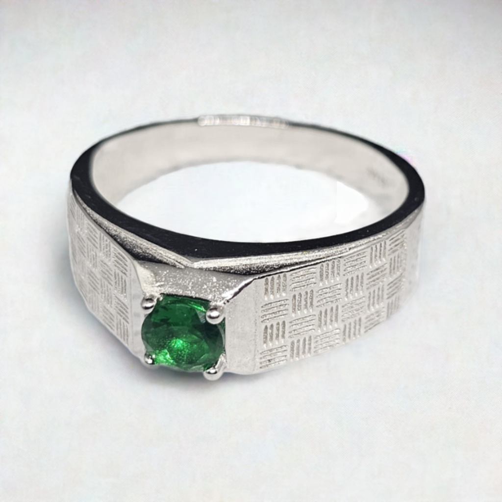 "Emerald Lattice" Men's Sterling Silver Ring