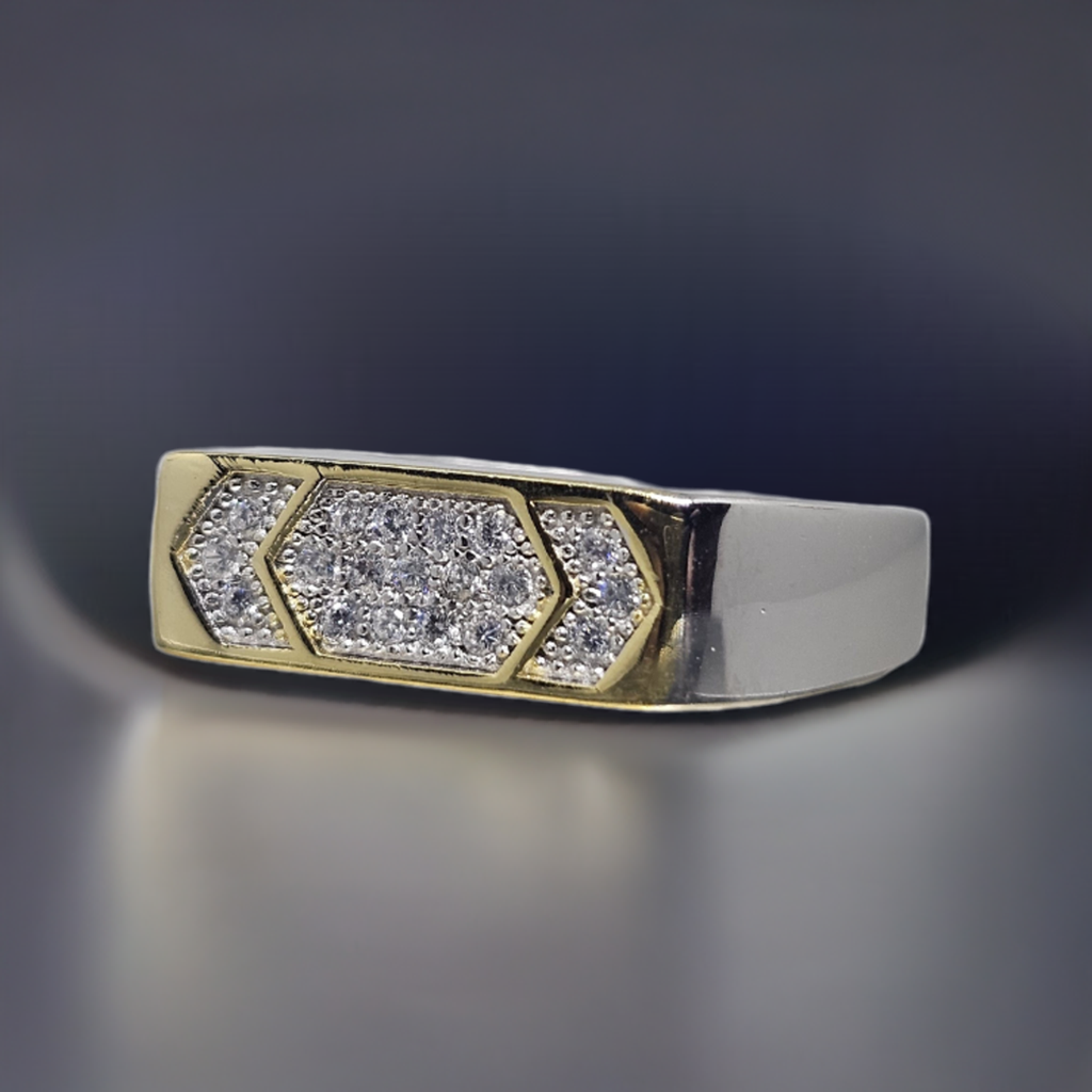 Two-Tone Gold & Sterling Silver Hexagon CZ Ring
