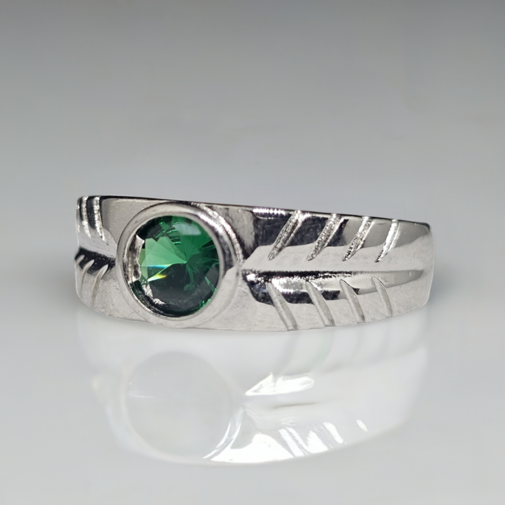 Sterling Silver Green Gemstone Ring - Textured Modern Design