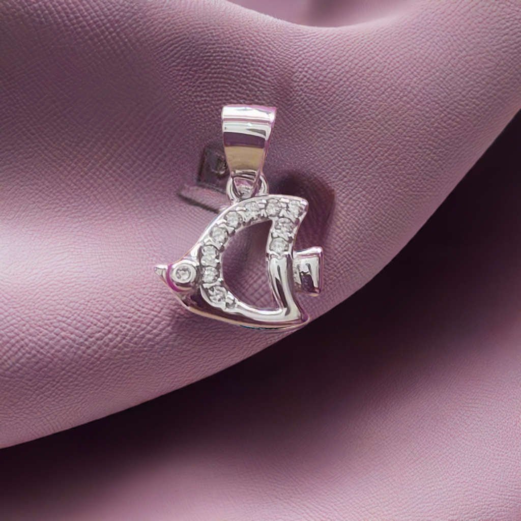 Minimalist Silver Fish Pendant with CZ Accents