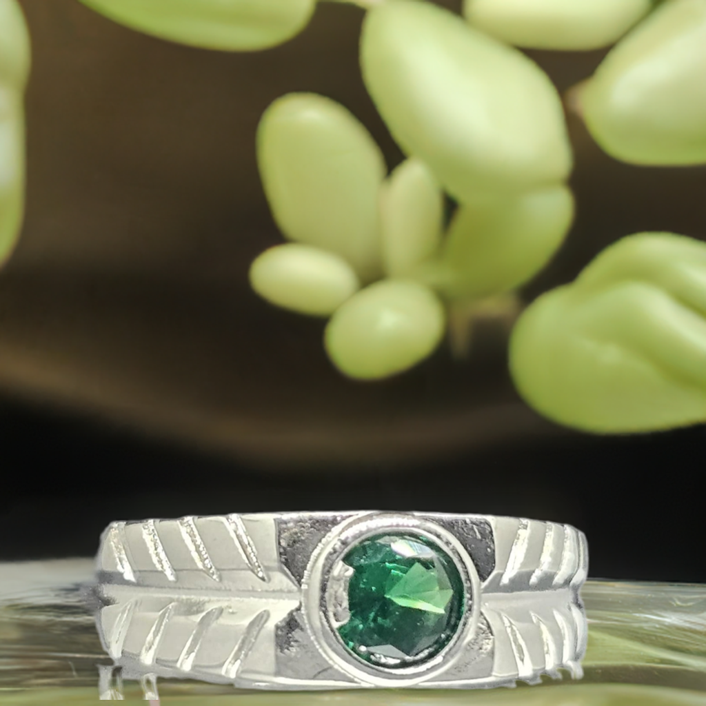 Sterling Silver Green Gemstone Ring - Textured Modern Design