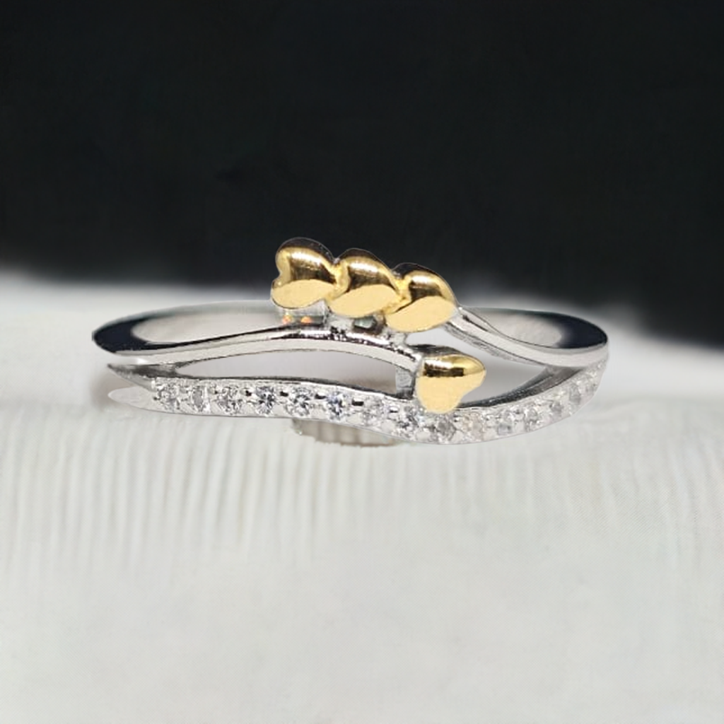 Intertwined Hearts Silver Ring with CZ Accent - Dual Band Love