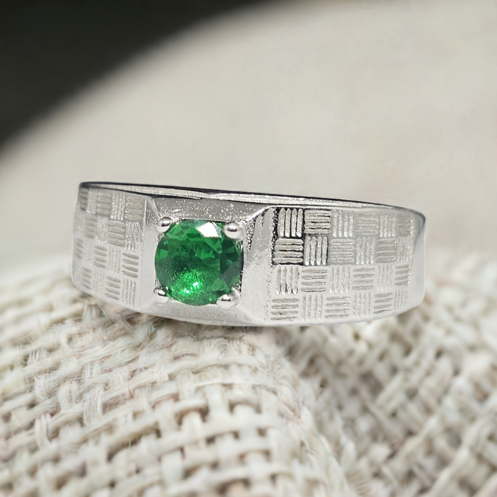 "Emerald Lattice" Men's Sterling Silver Ring - Textured Statement Piece