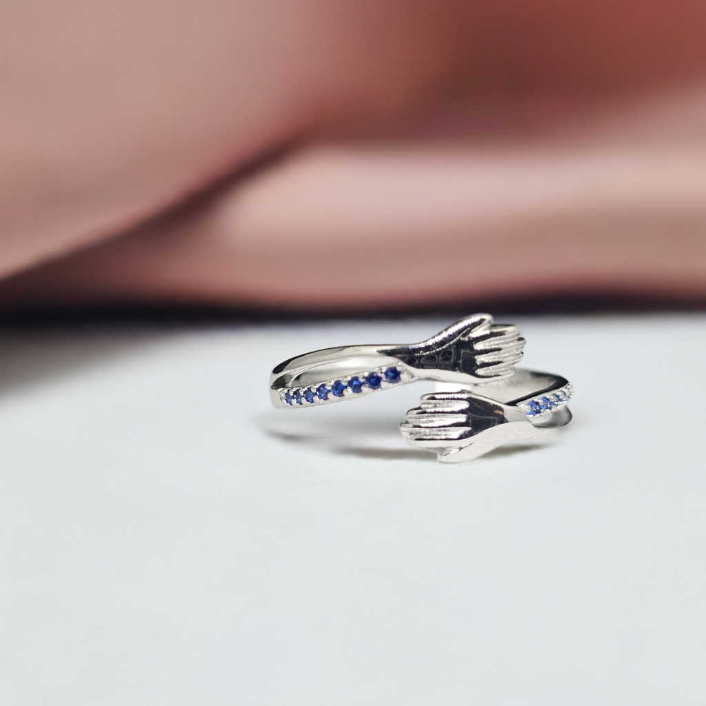 Pure Silver Hug Ring with Blue Stones