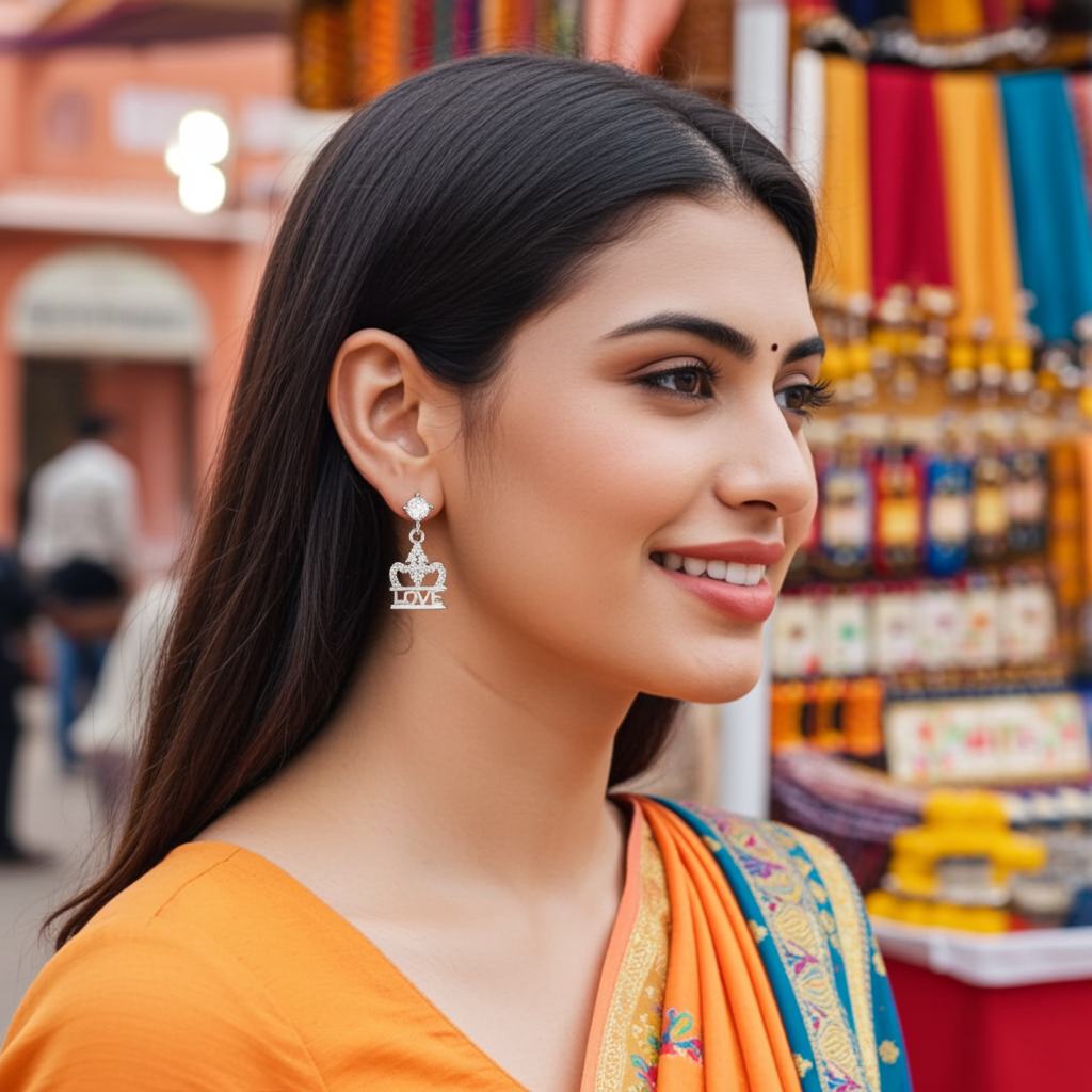 Pure 92.5 Sterling Silver Royal Crown "LOVE" Earrings