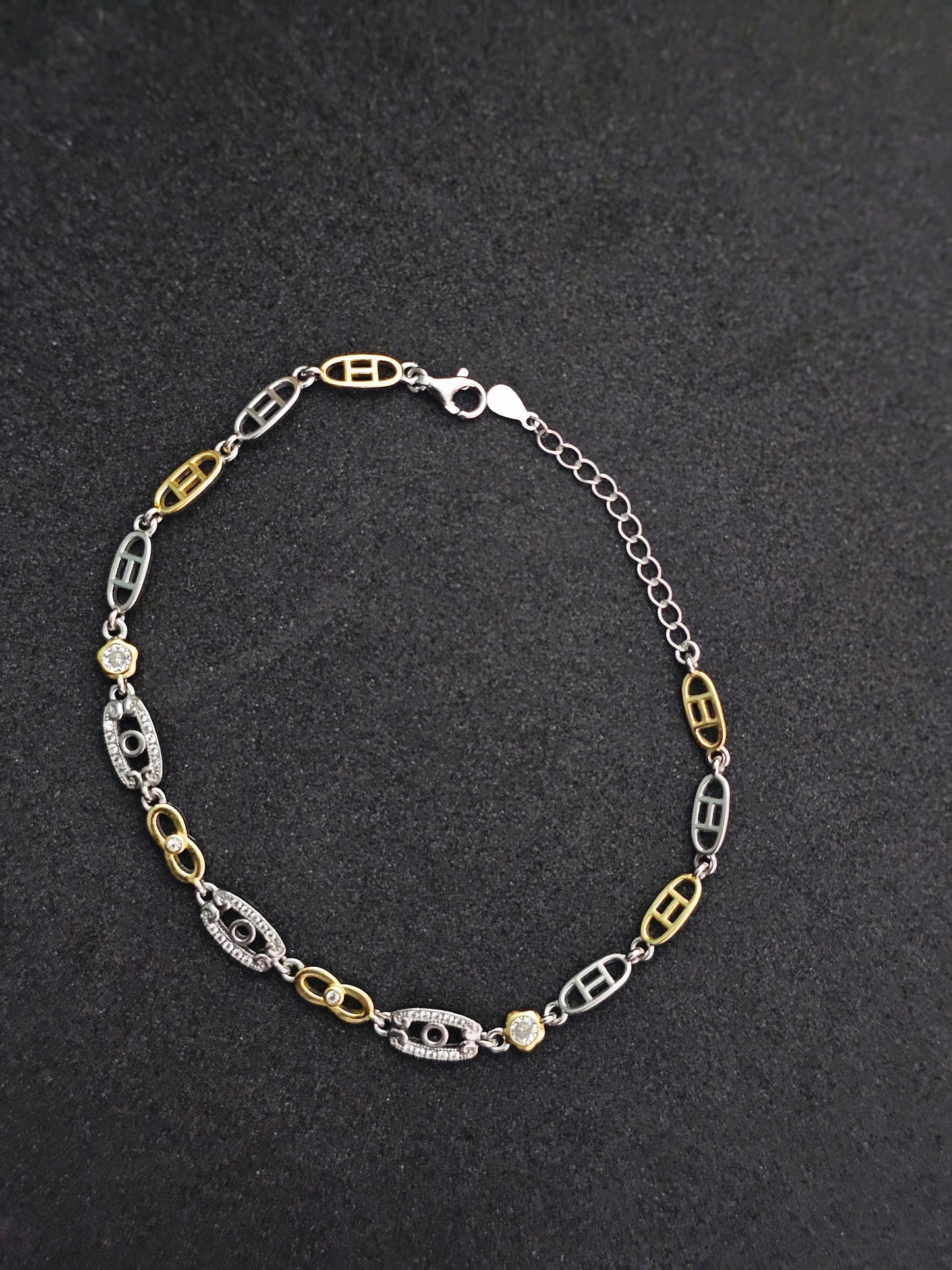 Elegant Sterling Silver & Gold-Tone Chain Bracelet Bi-Color Oval Link Bracelet with Sparkling Design