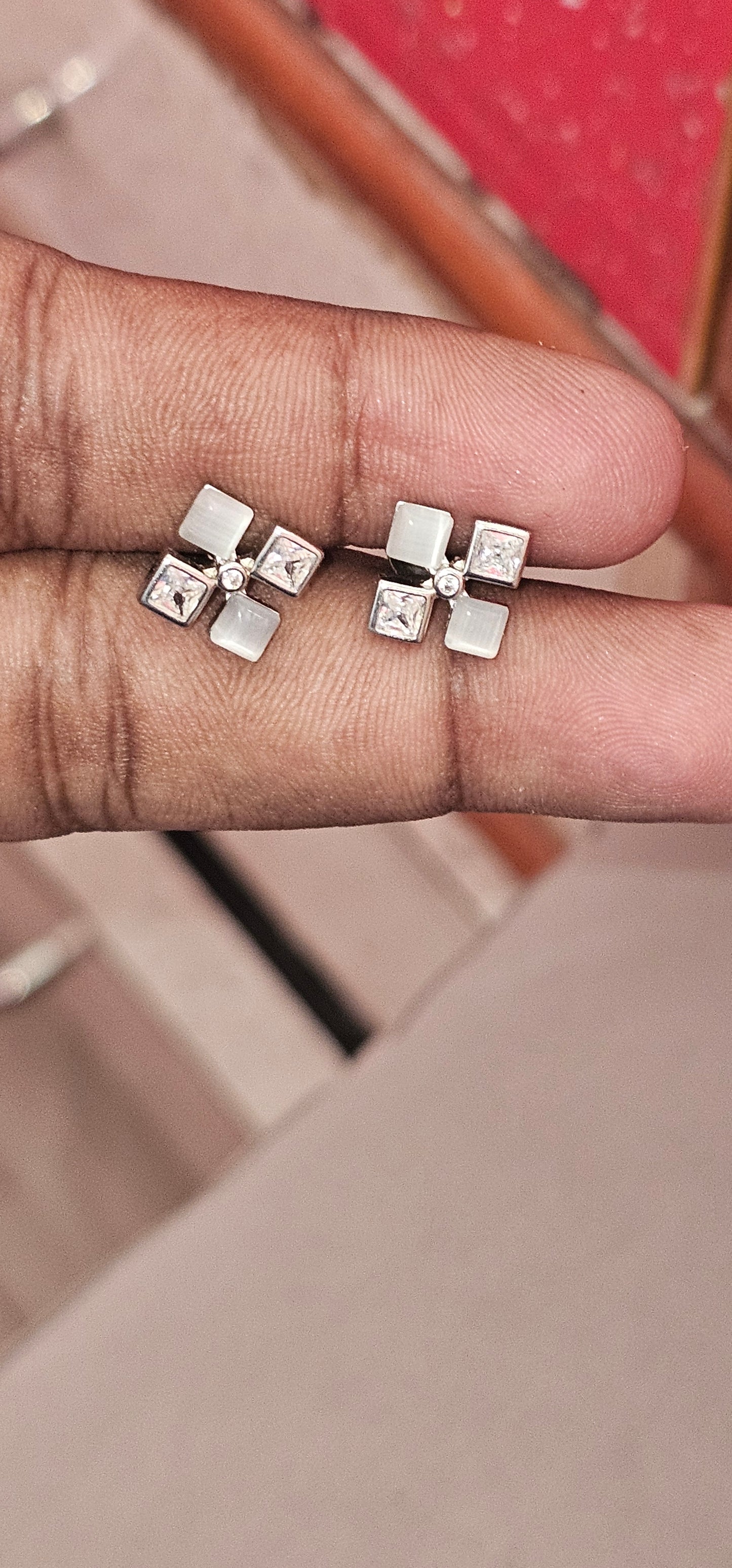 Pure Silver & Rose Gold coated Fancy Design Tops White Stones for Girls