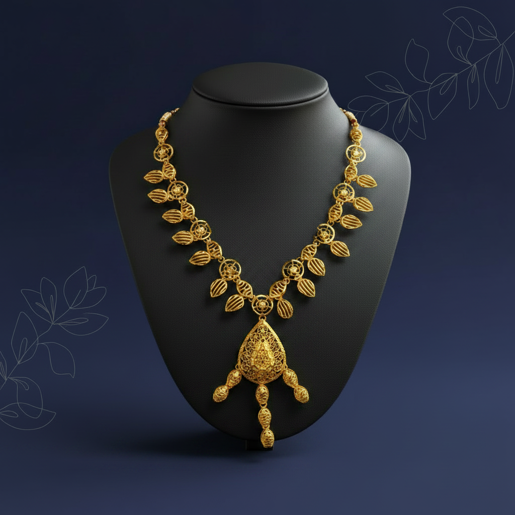 Golden Leaf Motif Necklace Set