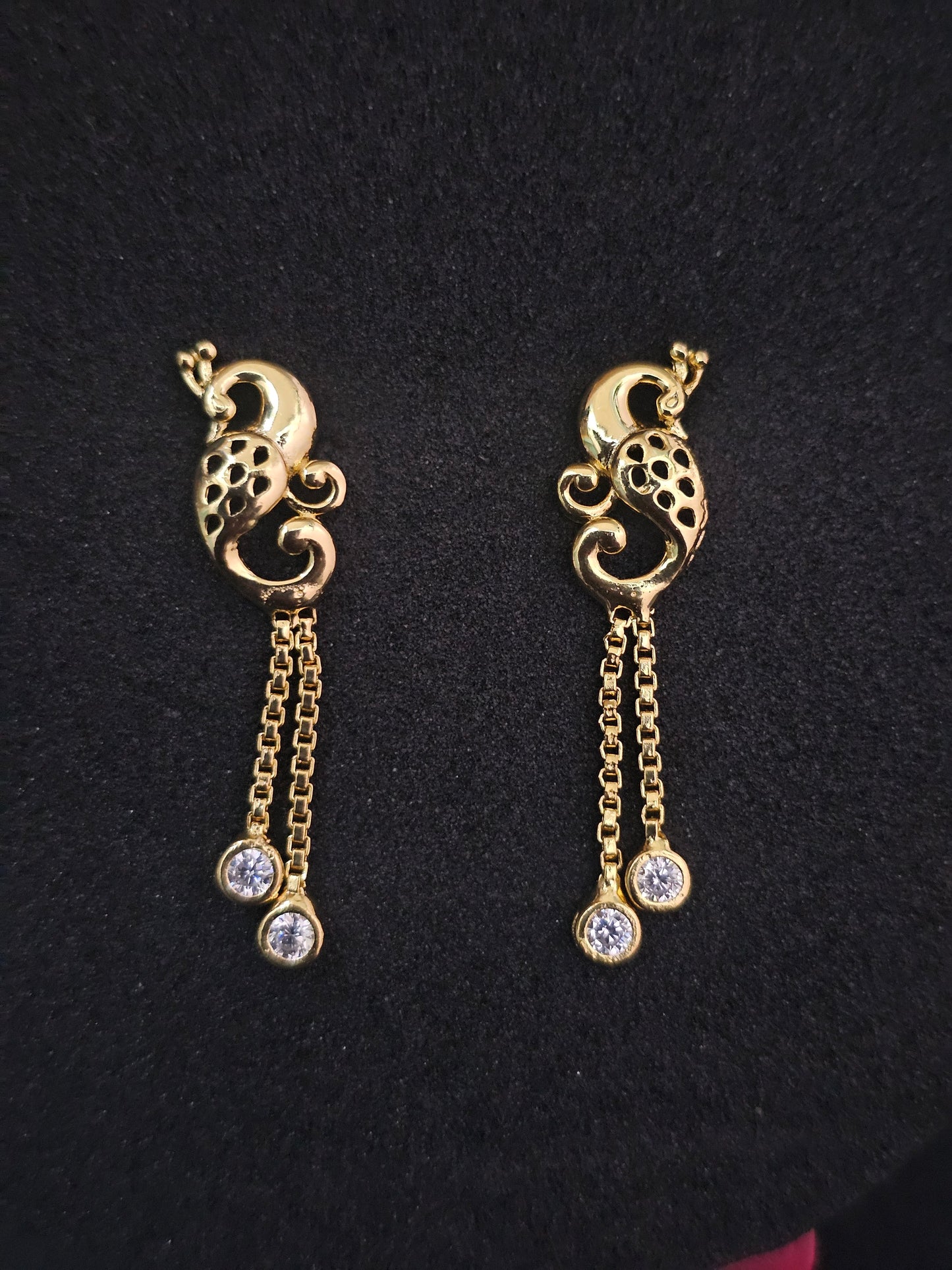 Elegant Gold-Tone Peacock Drop Earrings with Sparkling Accents