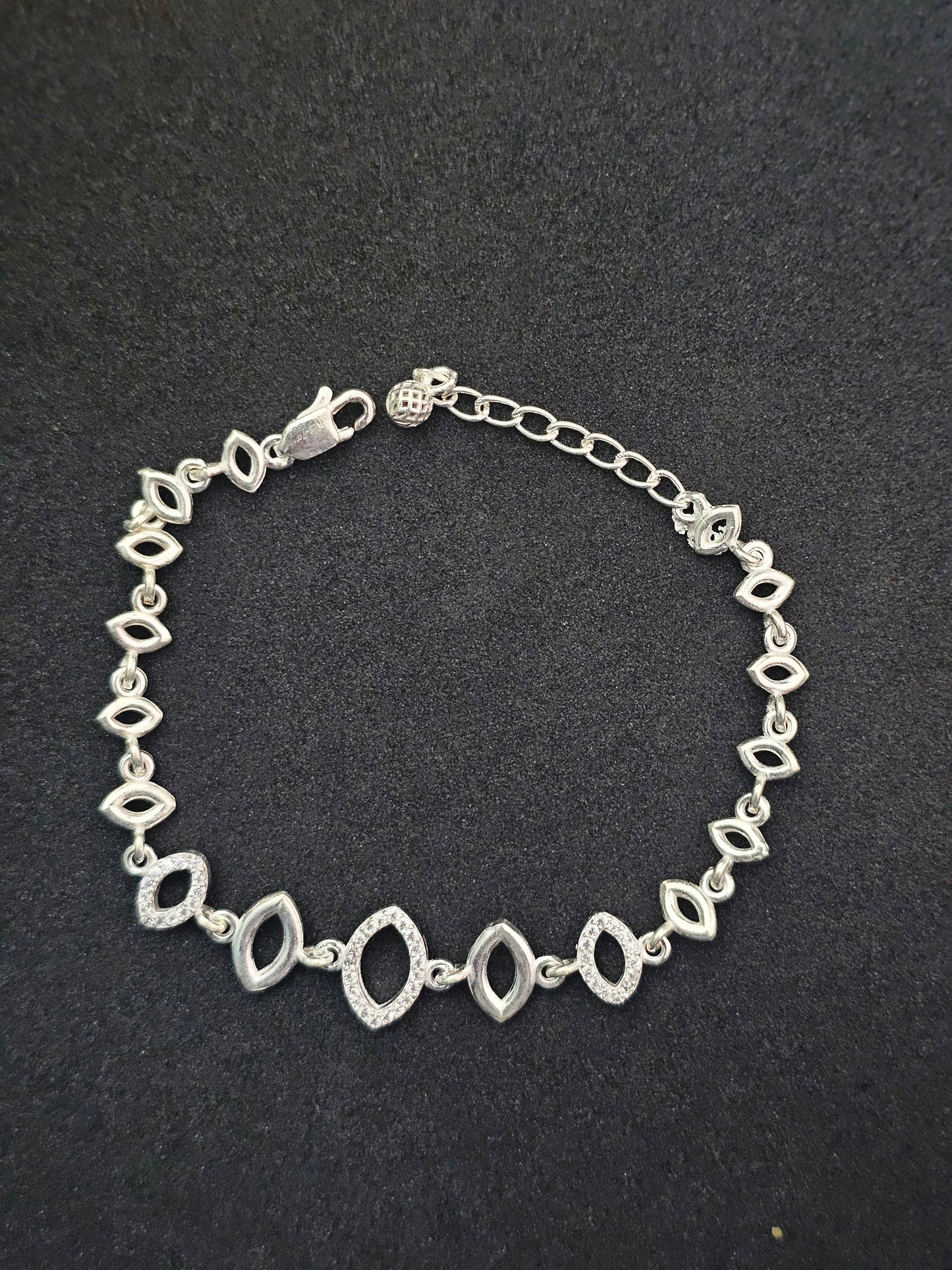 Sterling Silver Link Bracelet with CZ Stone Accents with Open Link Design