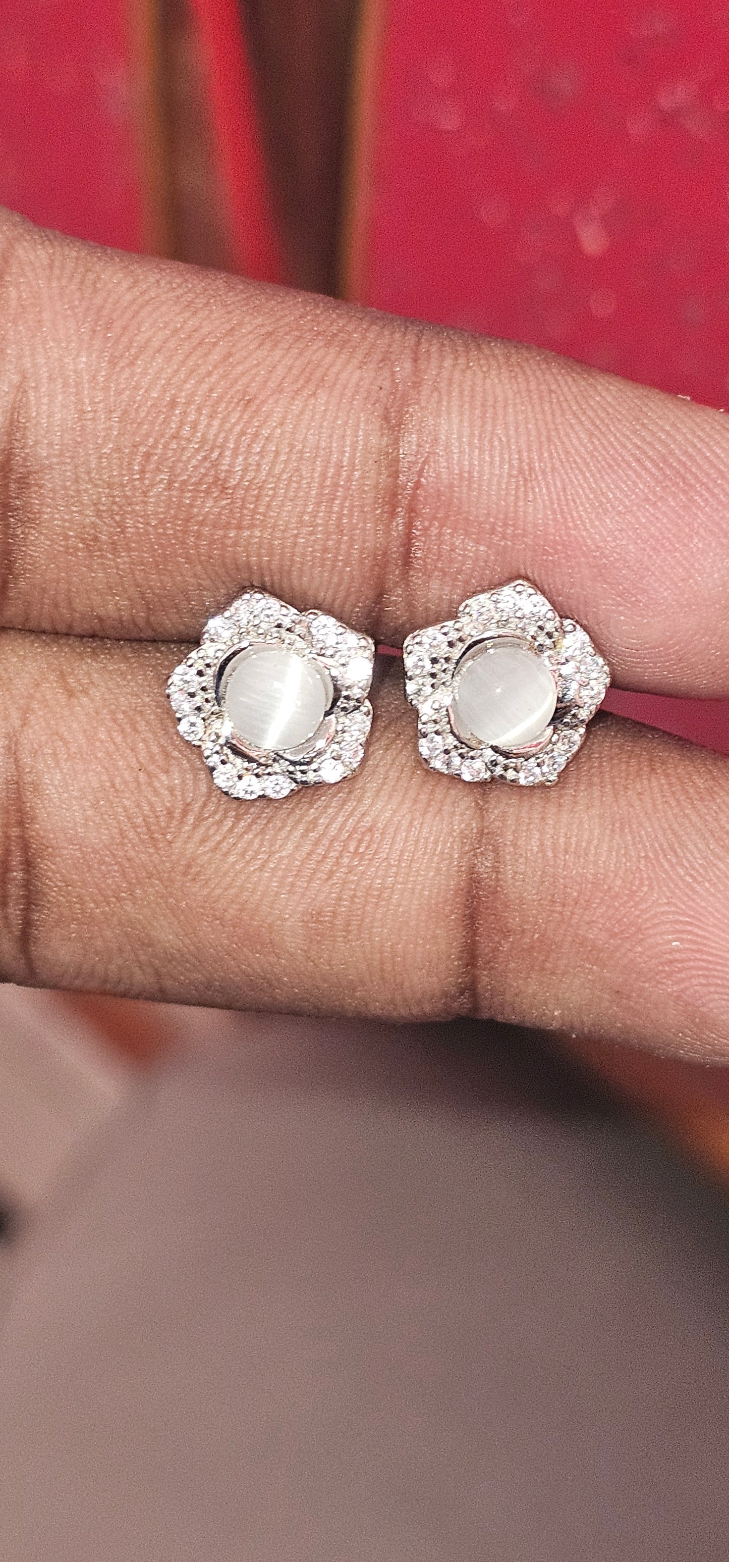 Pure Silver & Rose Gold coated Fancy Design Tops White Stones for Girls