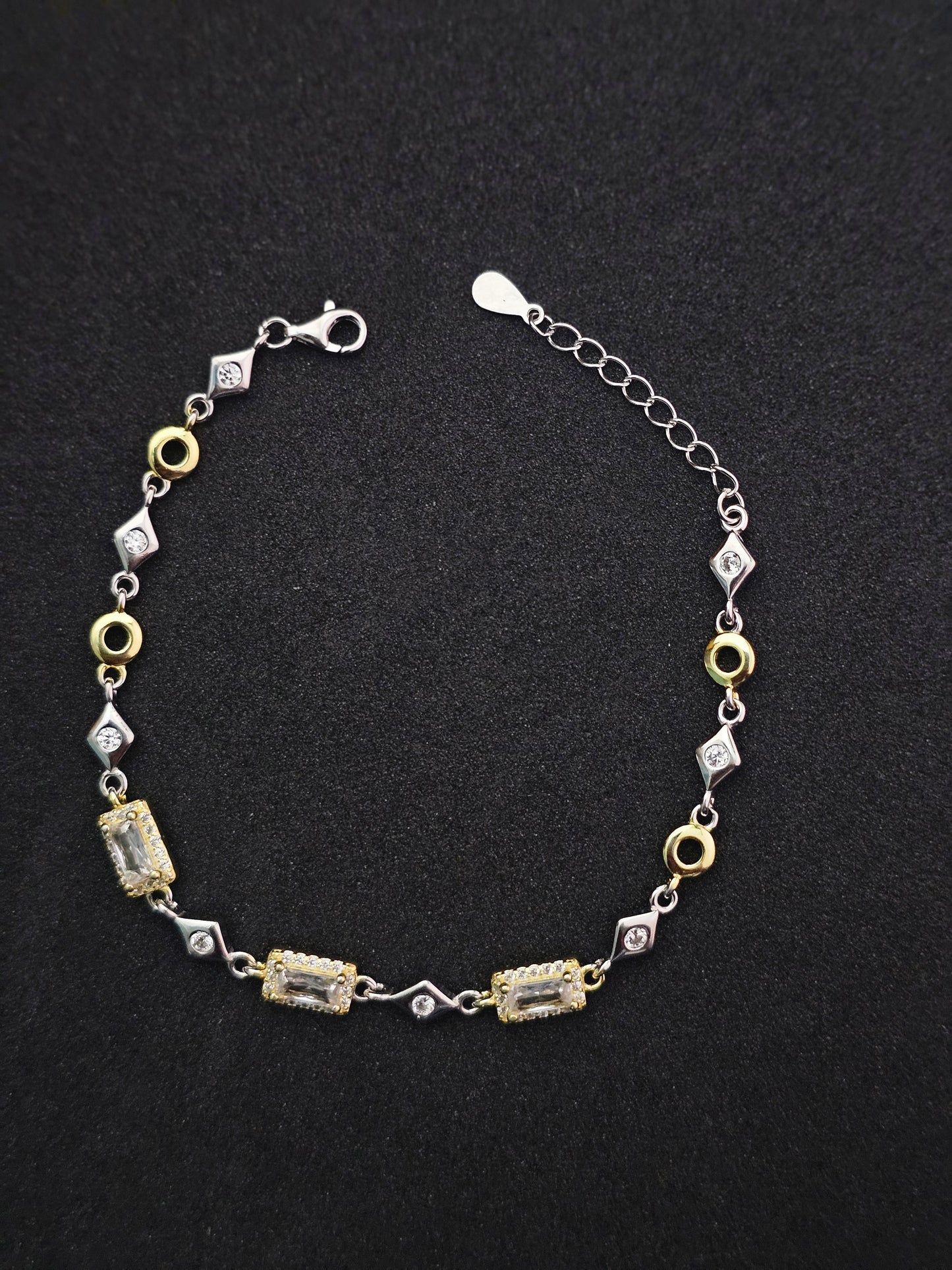 Two-Tone Sterling Silver Bracelet with Cubic Zirconia (CZ) Accents