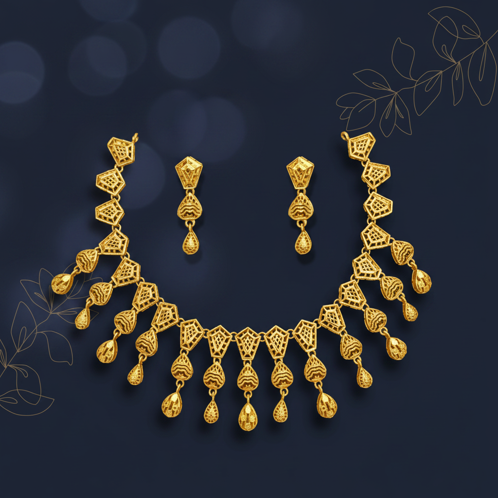 Geometric Filigree Gold-Toned Necklace and Earring Set