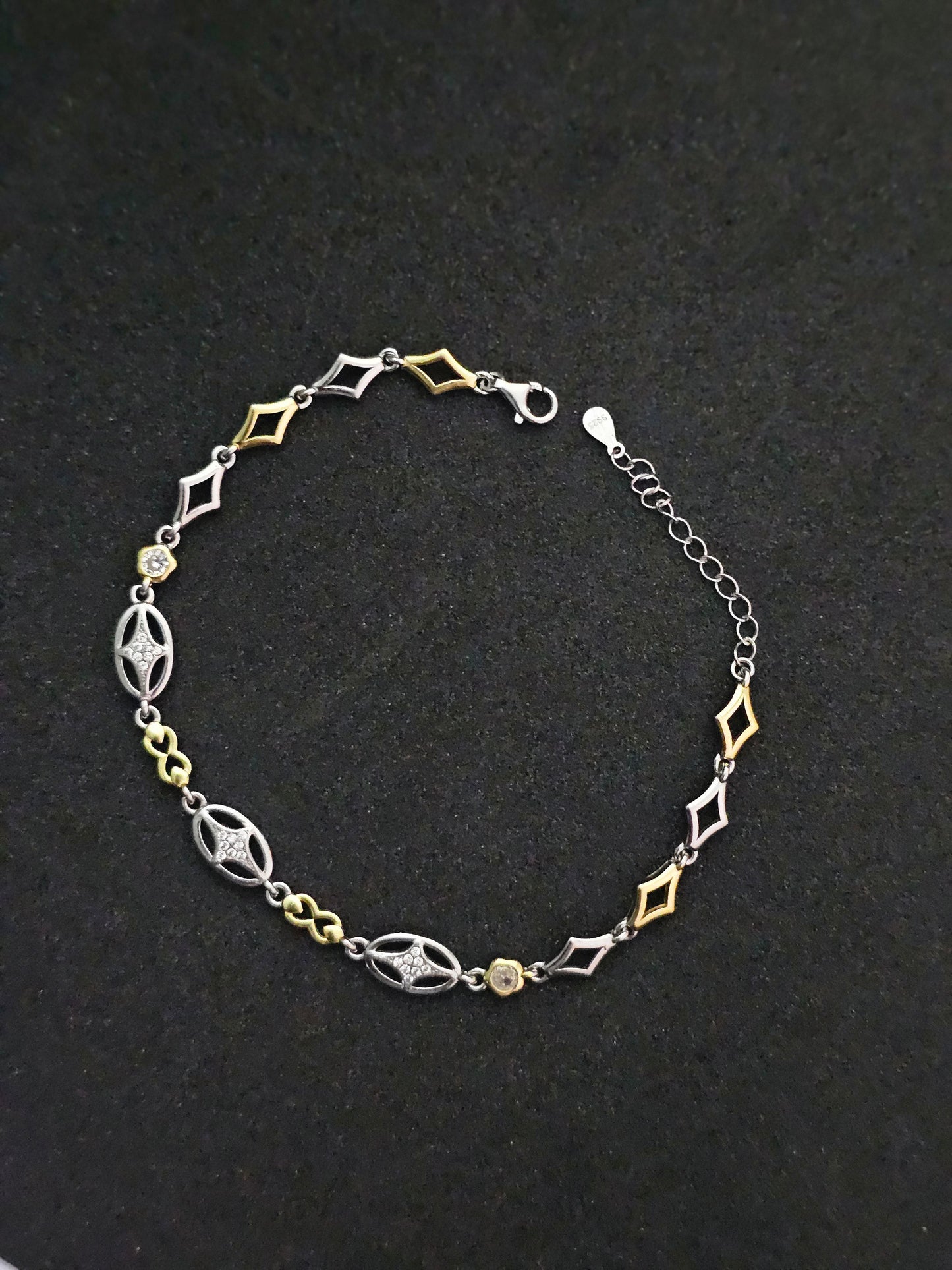 Elegant Two-Tone Geometric Link Bracelet with Cubic Zirconia Accents for Girls